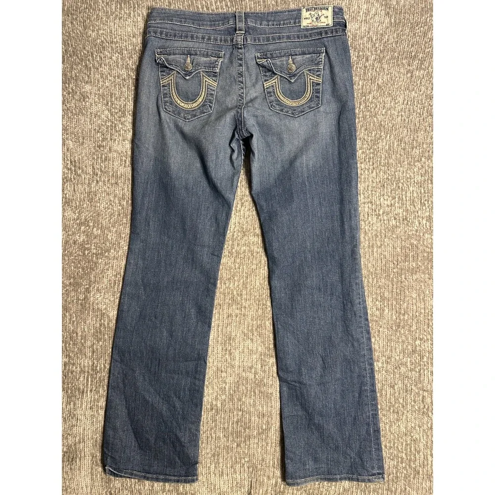 True Religion World Tour Mens Blue Denim Straight Leg Classic Jeans Size 34x33
